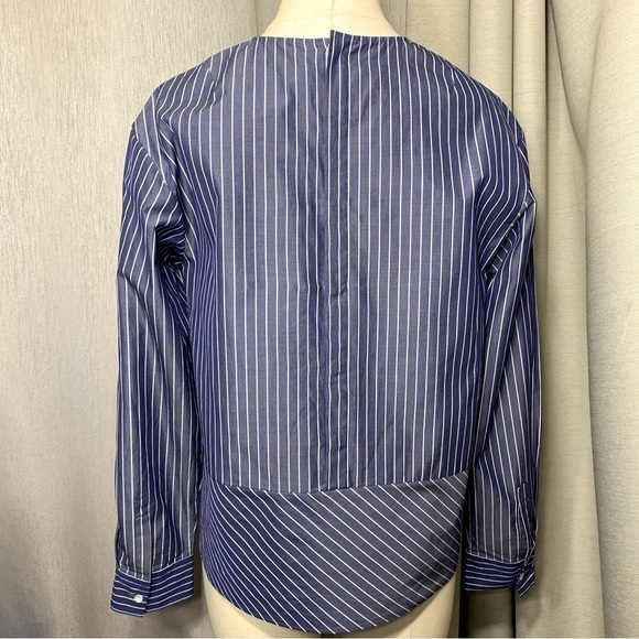 TomorrowLand Blouse Sz 38 Blue White Lines Long Sleeve Classic Made in Japan - Picture 12 of 14